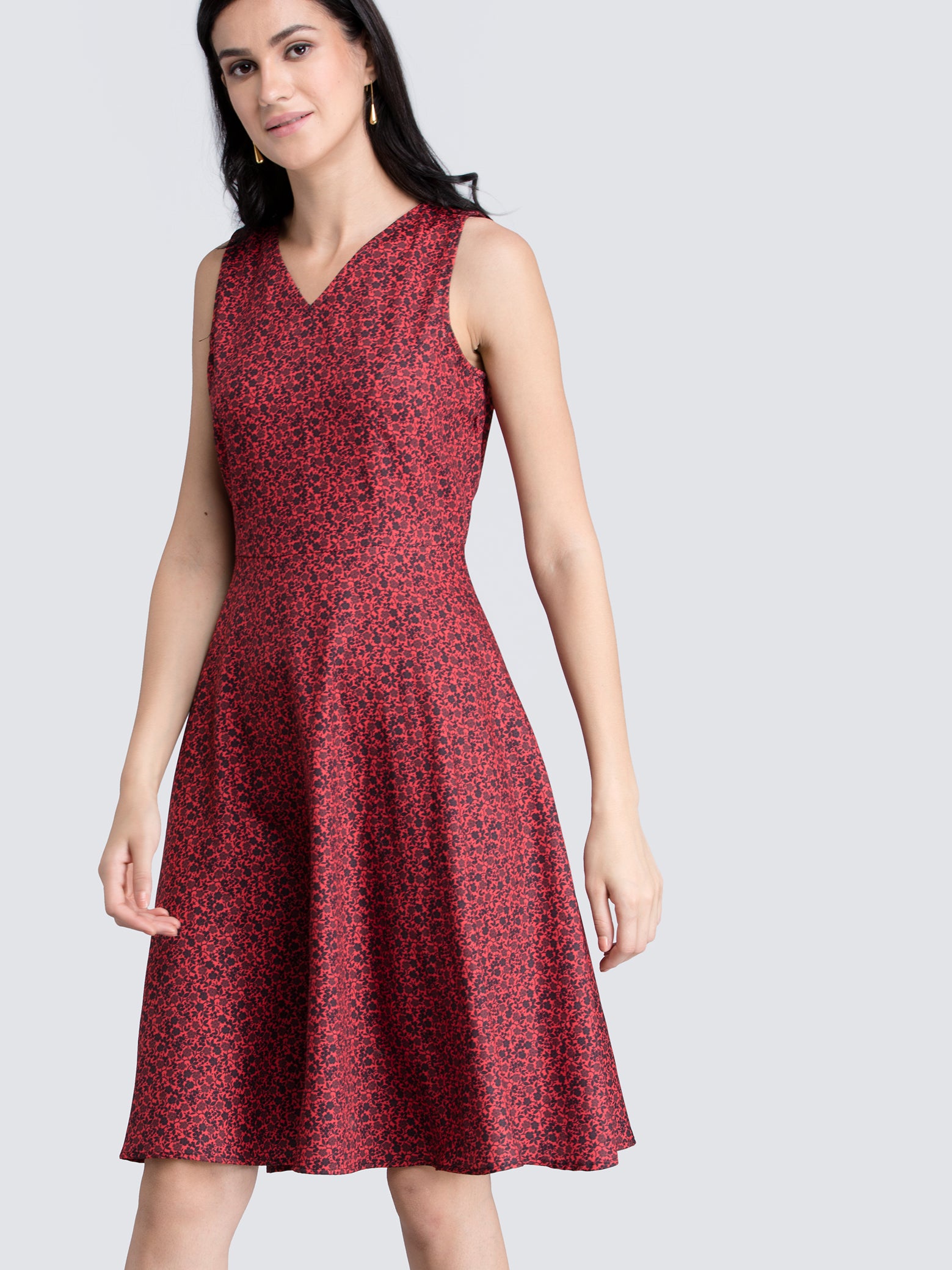 Buy Red Ditsy Floral Fit ☀ Flare Dress ...